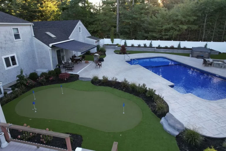 Artificial grass backyard pool area from SYNLawn
